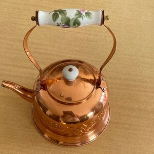 Copper Floral Teapot with White Handle